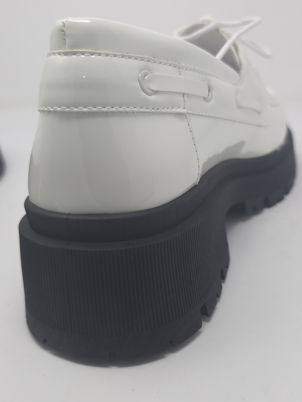Chunky Lug Sole White Patent Oxfords Faux Leather - Picture 8 of 10